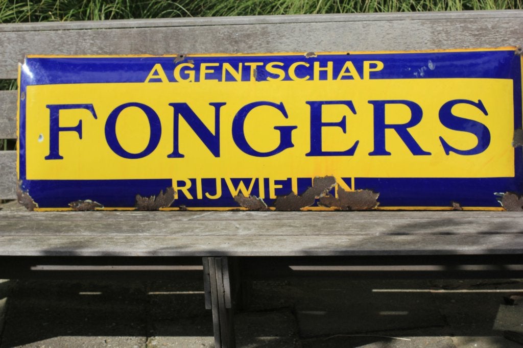 emaille bord  AGENTSCHAP FONGERS RIJWIELEN, Ophalen of Verzenden