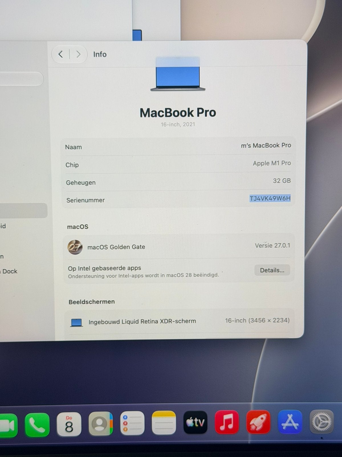 MacBook pro M1. 16 inch. 32 GB. 16 core 512 GB, 512 GB, Zo goed als nieuw, 16 inch, 4 Ghz of meer