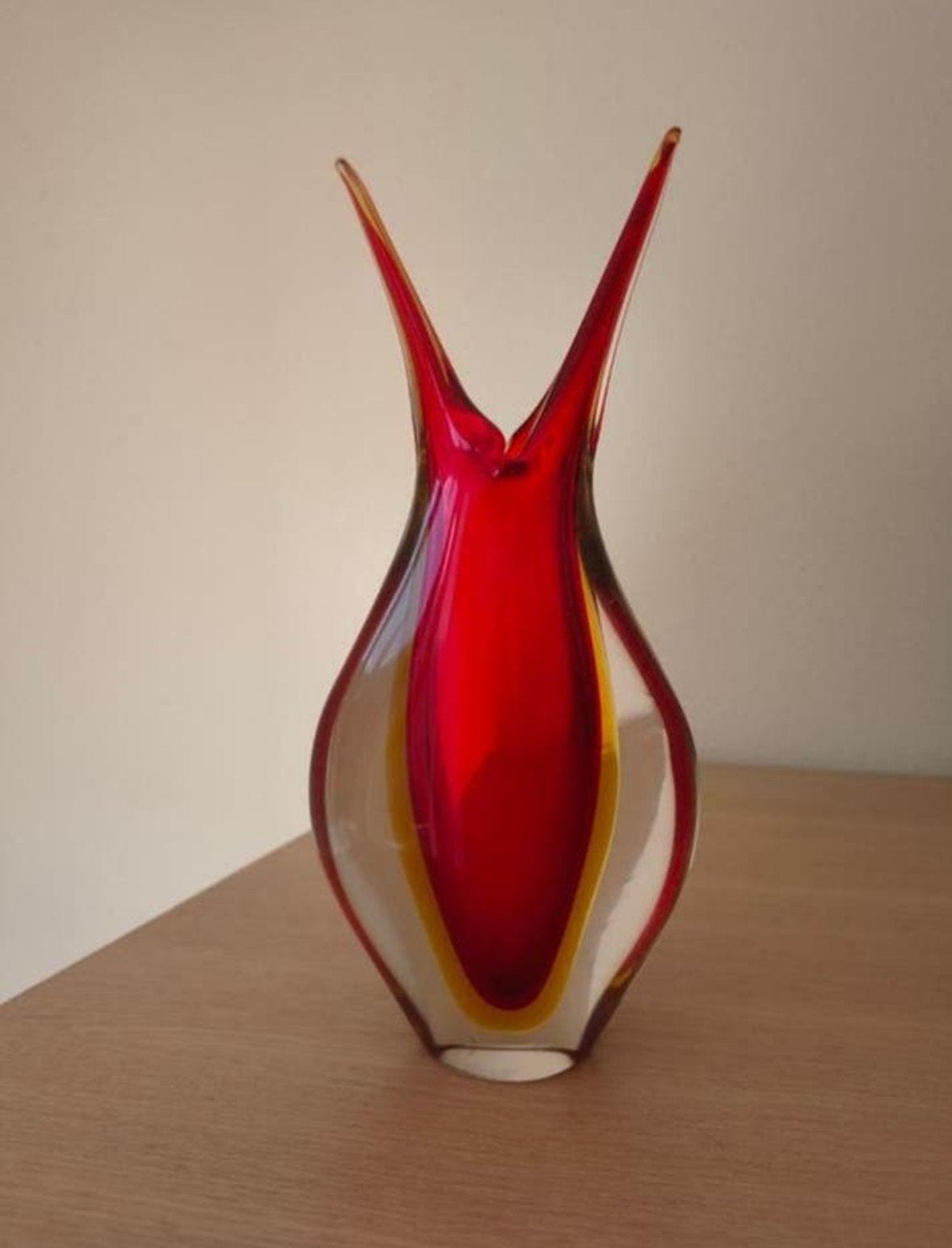 Prachtige Murano vaas, rood en geel glas, uitstekende staat, Ophalen