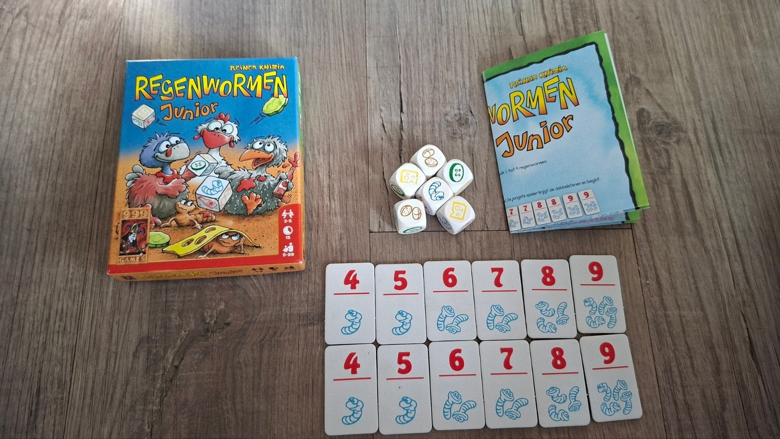 Regenwormen Junior dobbelspel voor kinderen, Een of twee spelers, Ophalen of Verzenden, Gebruikt, 999 Games