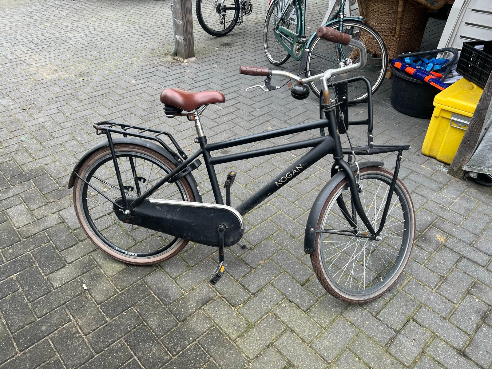 Nogan transportfiets, mat zwart, met voordrager, Terugtraprem, Gebruikt, 47 tot 50 cm, Ophalen