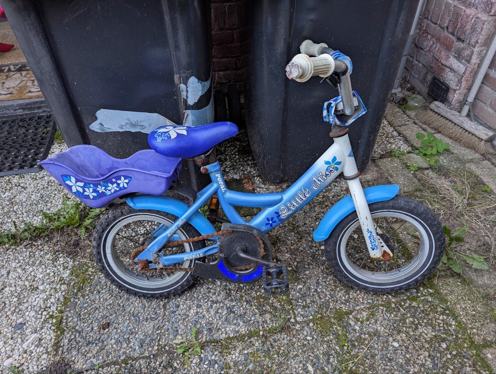 Kinderfietsje Popal Little Miss - Blauw/Wit, Fietsen en Brommers, Ophalen, Terugtraprem, Gebruikt, Minder dan 16 inch