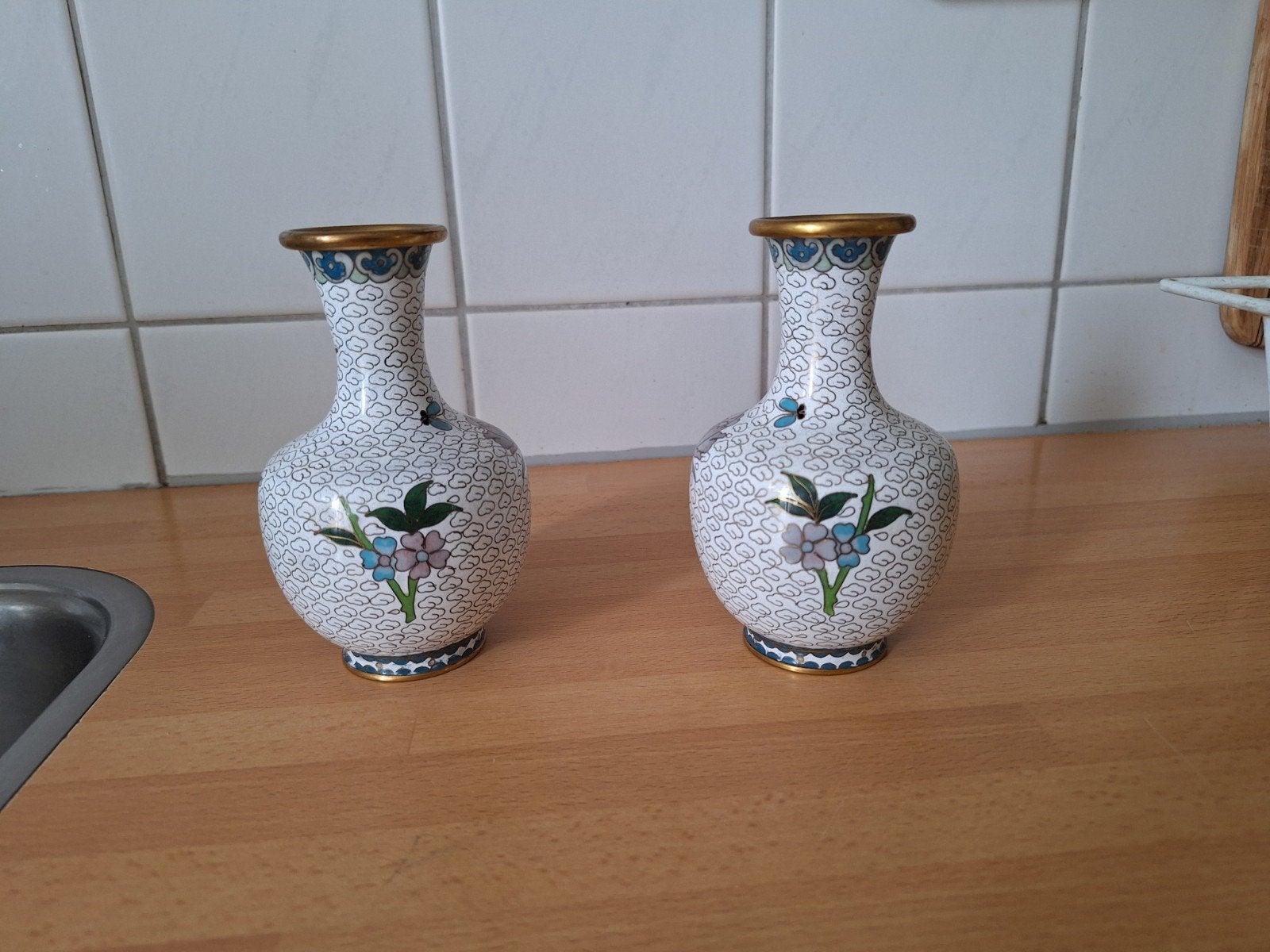 Set van 2 Cloisonné vazen met bloemmotief, Ophalen of Verzenden