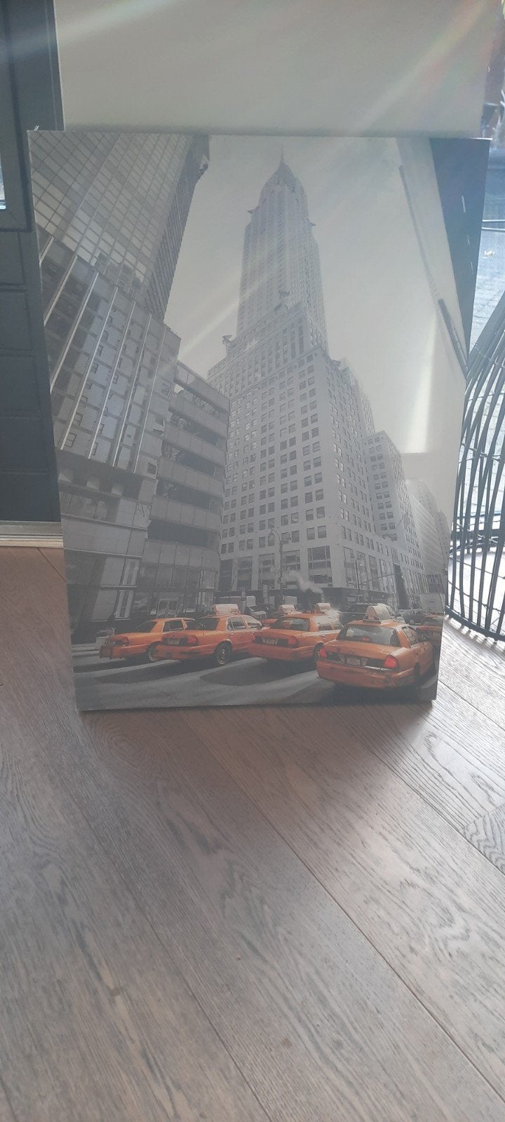 Canvas schilderijen  New York taxi's 50x70 cm, Ophalen, 50 – 75, Zo goed als nieuw, Schilderij
