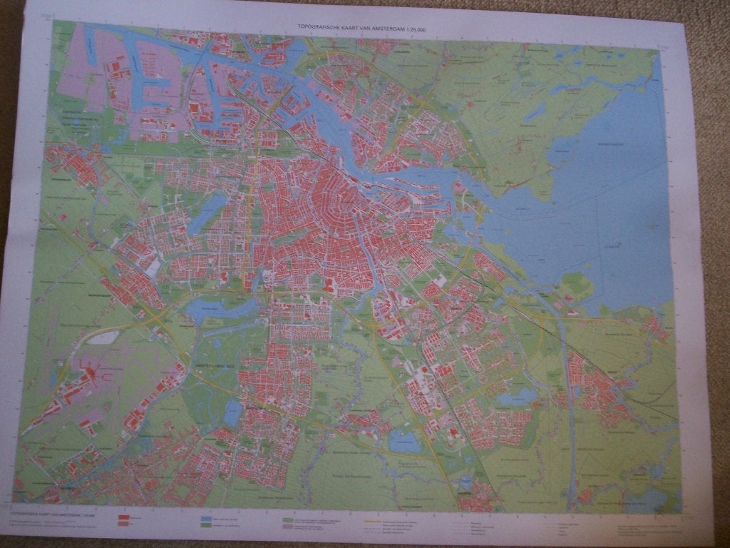 Topografische KAART Amsterdam 1:25000 + karton 2000 100x82cm, Landkaart, 1800 tot 2000, Nederland, Ophalen