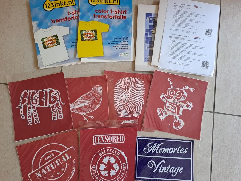 Pakket om textiel mee te bedrukken transfer sheets + stencil, Ophalen of Verzenden, Nieuw
