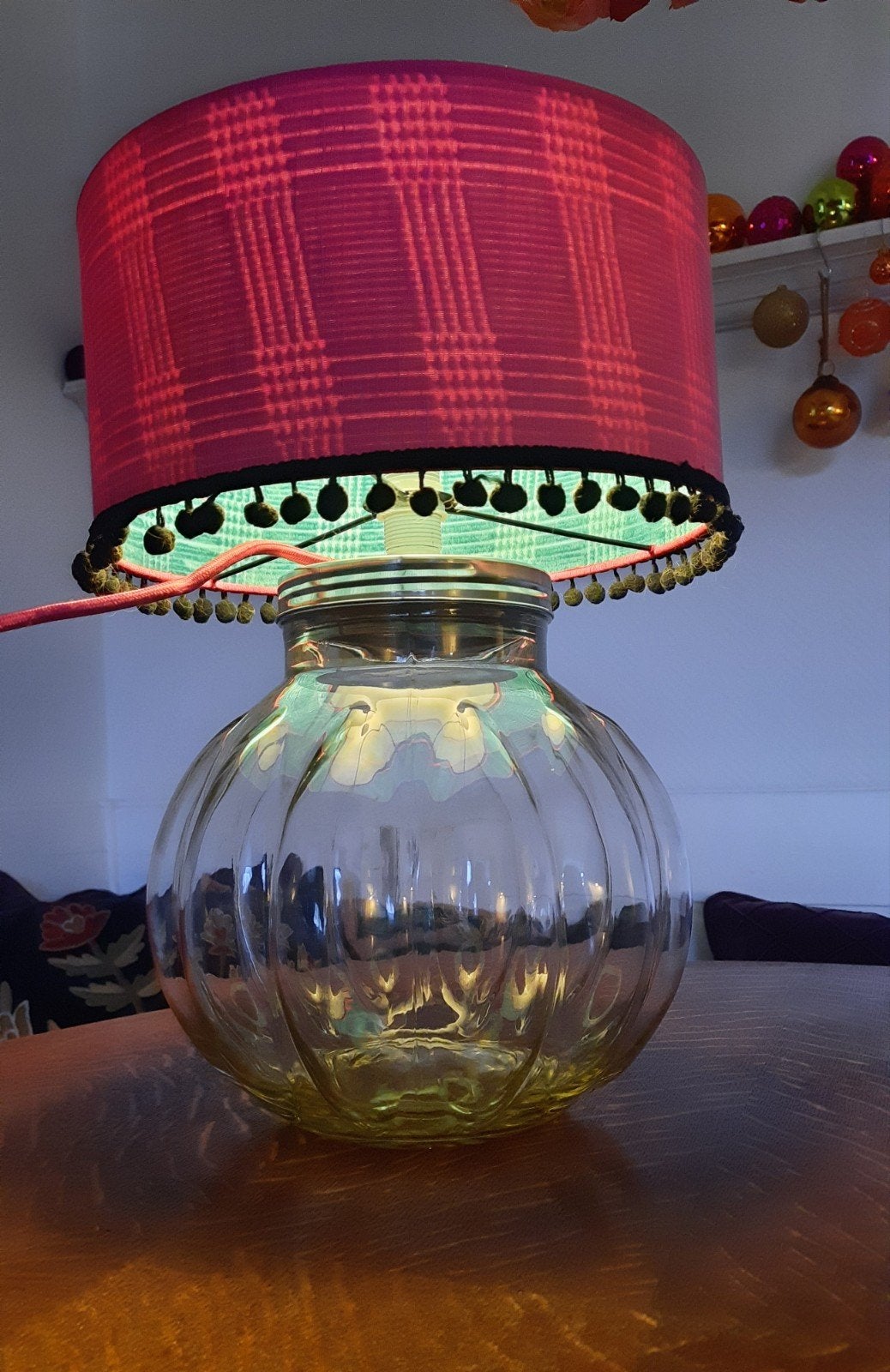 Mooie aparte Tafellamp, lees de beschrijving., Meerkleurig, Zo goed als nieuw, Glas, E27 (groot)