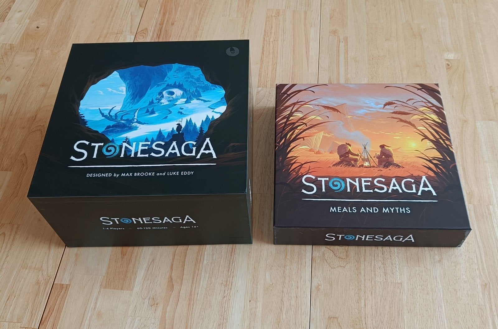 Stonesaga bordspel + Meals & Myths + deluxe tokens + stones, Een of twee spelers, Ophalen of Verzenden, Zo goed als nieuw, Stone Saga Games