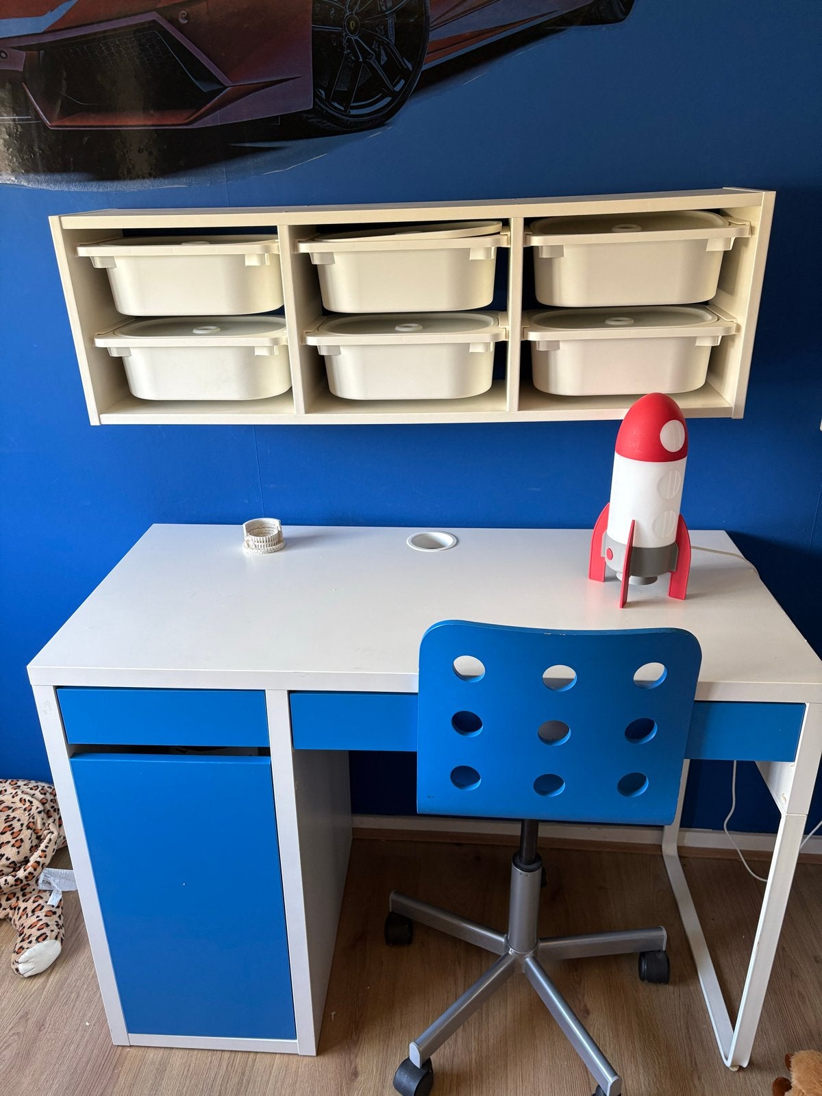 IKEA Bureau met bureaustoel en opbergkastje met bakjes, Ophalen, Gebruikt, Tafel(s) en Stoel(en)