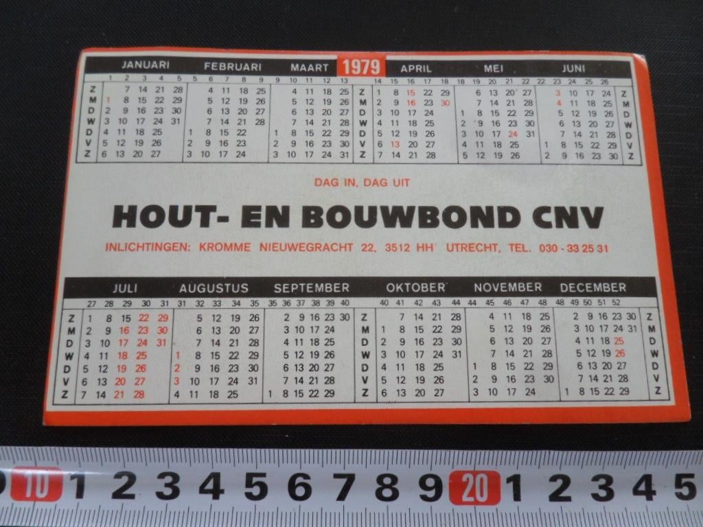 sticker Kalender 1979 Utrecht Hout- en bouwbond cnv, Ophalen, Zo goed als nieuw