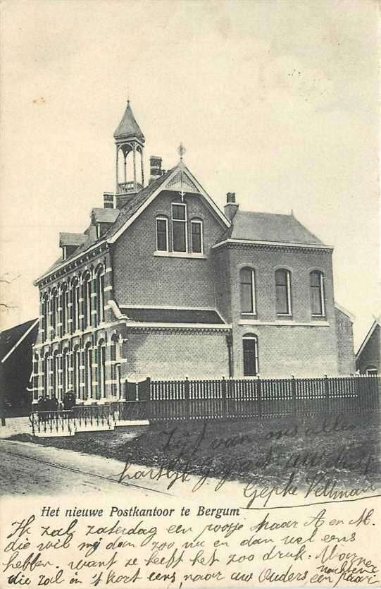 300-134-037 Het Nieuwe Postkantoor te Bergum, Verzamelen, Ansichtkaarten | Nederland, Friesland, Voor 1920, Verzenden