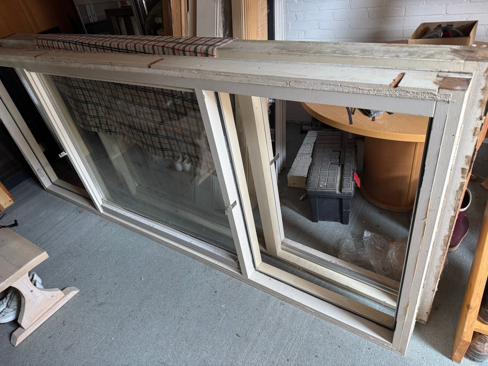Hardhouten kozijn 278x113 met 2 ramen en rolluiken, Doe-het-zelf en Verbouw, Kozijnen en Schuifpuien, Ophalen, Gebruikt, Inclusief glas