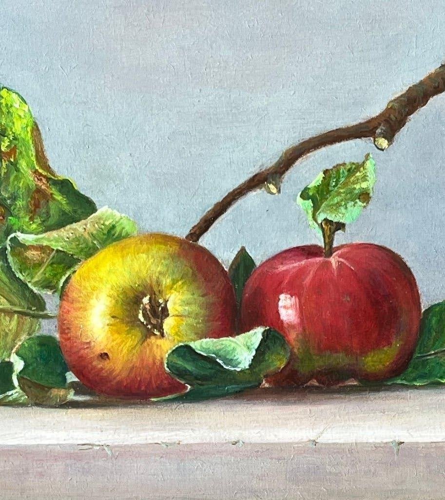 Schilderij stilleven appels op tafel. Hans Habraken., Antiek en Kunst, Ingelijst, Paneel, Realistisch, Stilleven