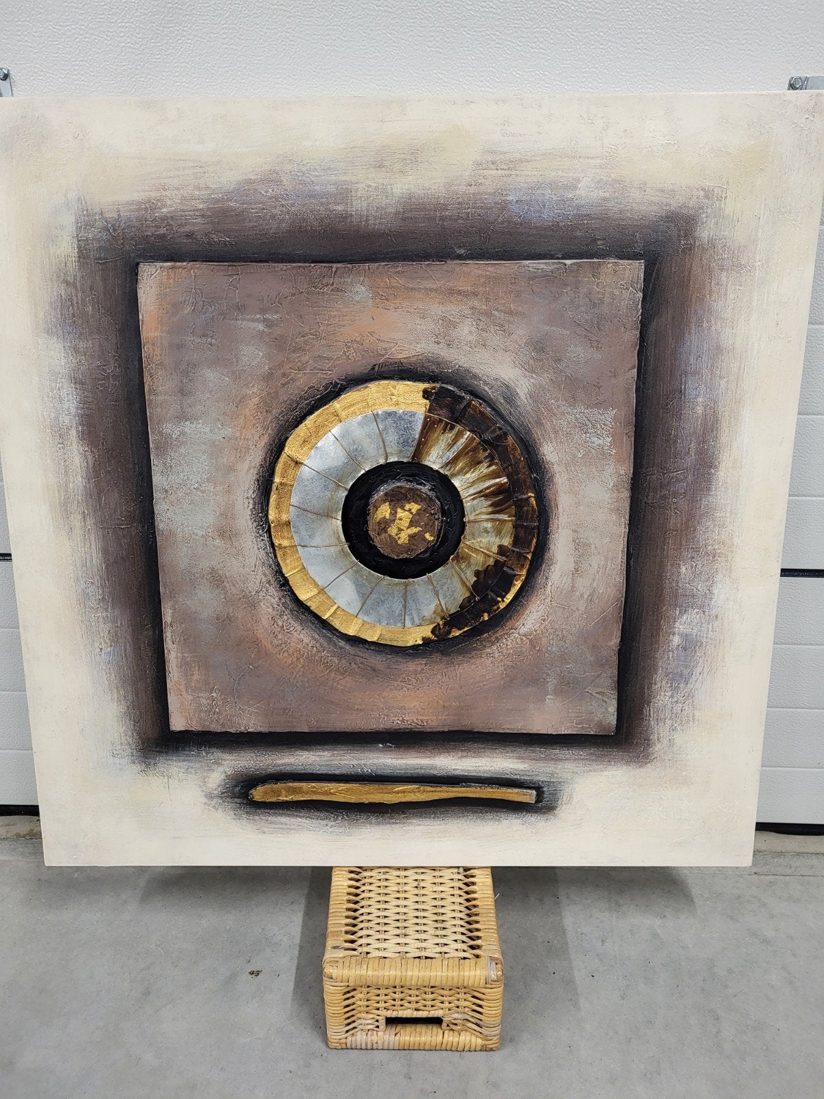 Abstract Schilderij met Gouden en Zilveren Accenten, Antiek en Kunst, Ophalen