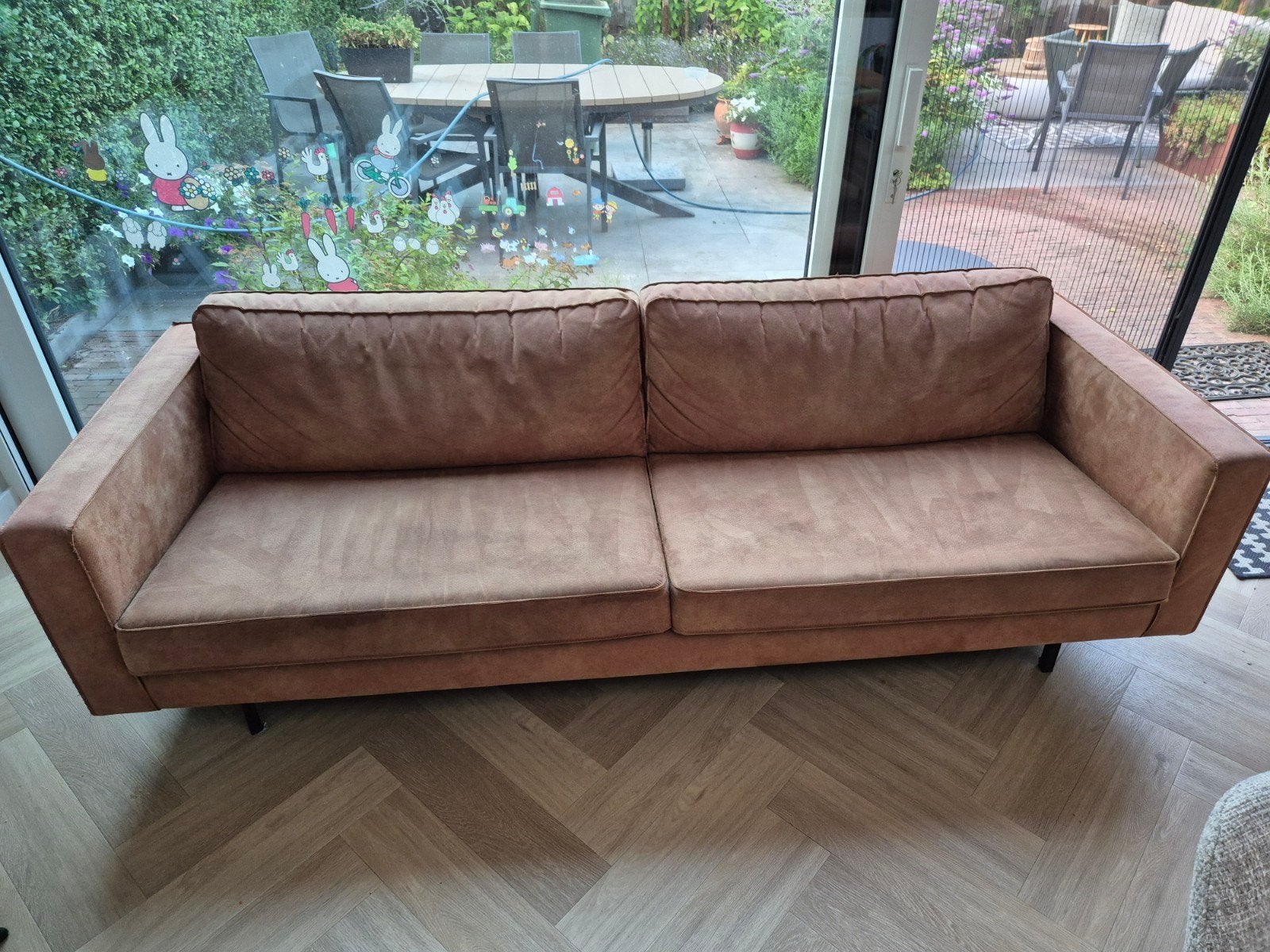 Cognac kleurige 3-zits bank van Woood, Huis en Inrichting, Banken | Bankstellen, Ophalen, Driepersoons, 75 tot 100 cm, Zo goed als nieuw