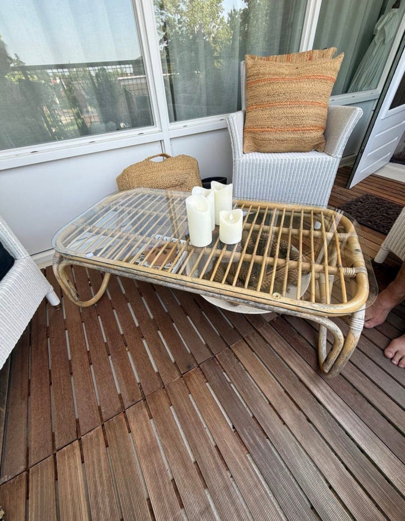 Mooie rotan salontafel met glasplaat. 110x40, Ophalen, 100 tot 150 cm, 50 tot 100 cm, Zo goed als nieuw