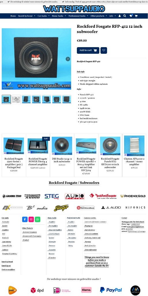 Rockford Fosgate RFP-412 12 inch subwoofer, Gebruikt, Audio-design, Am Breilingsweg 3, 76709 Kronau, Duitsland, Ophalen of Verzenden
