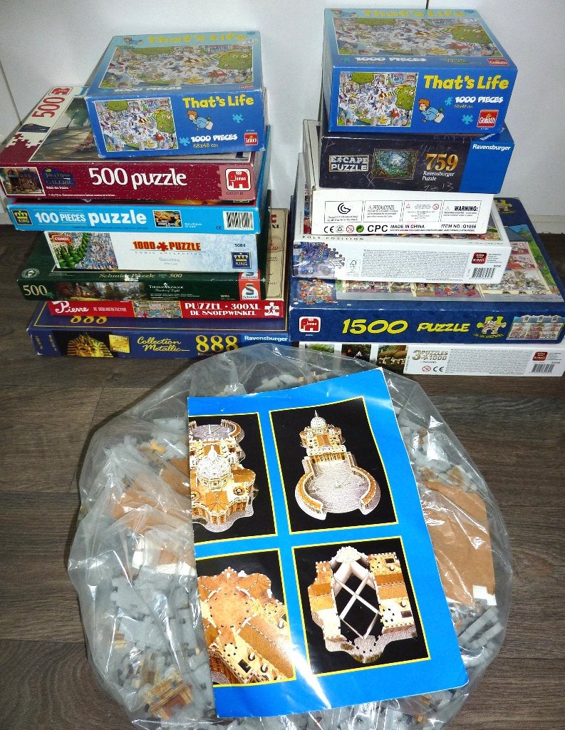 14x Puzzels o.a. Jan van Haasteren, Ophalen, 500 t/m 1500 stukjes, Zo goed als nieuw, Legpuzzel