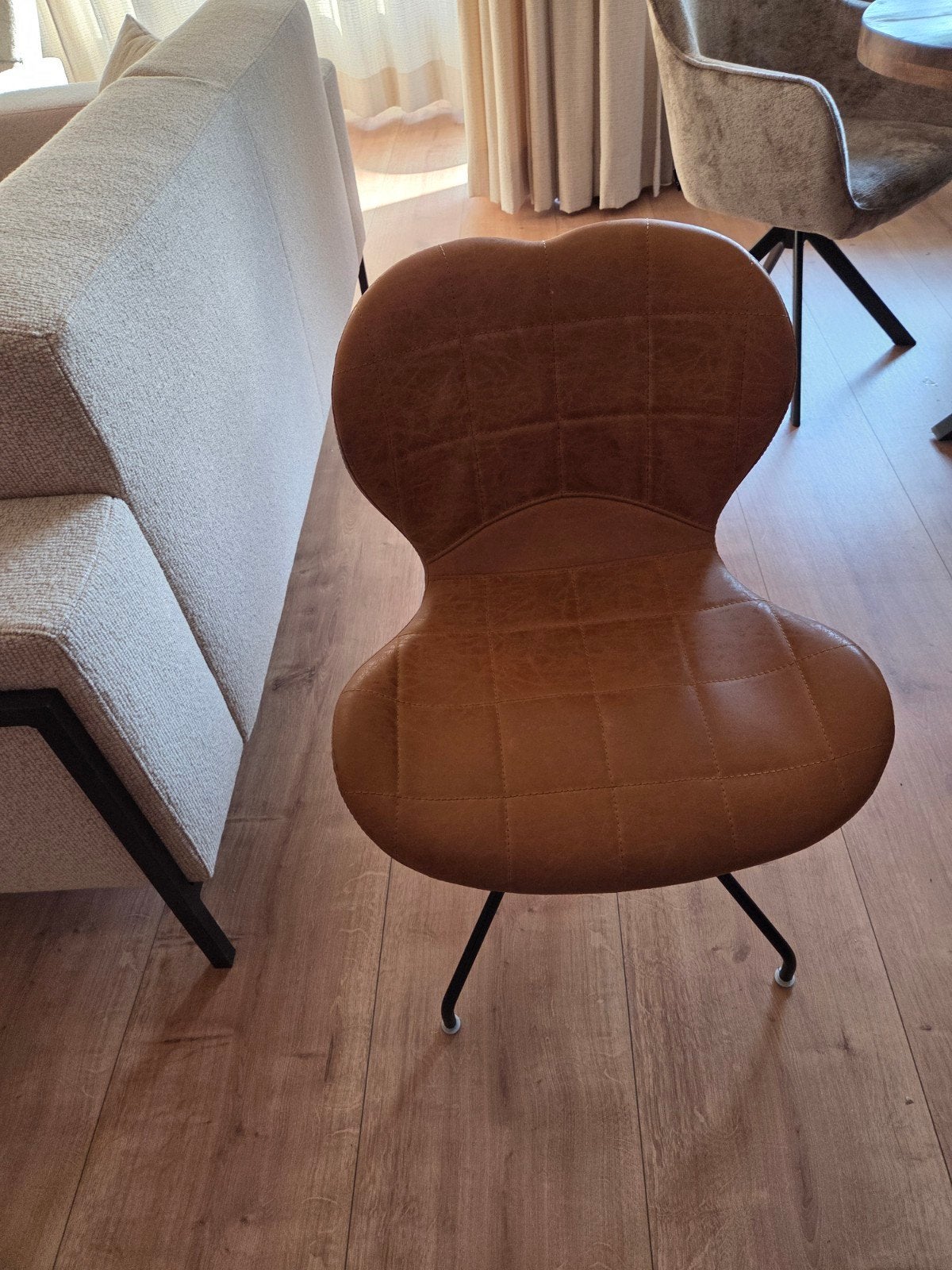 6 cognac eetkamerstoelen - kunstleer, Ophalen, Kunststof, Gebruikt, Bruin