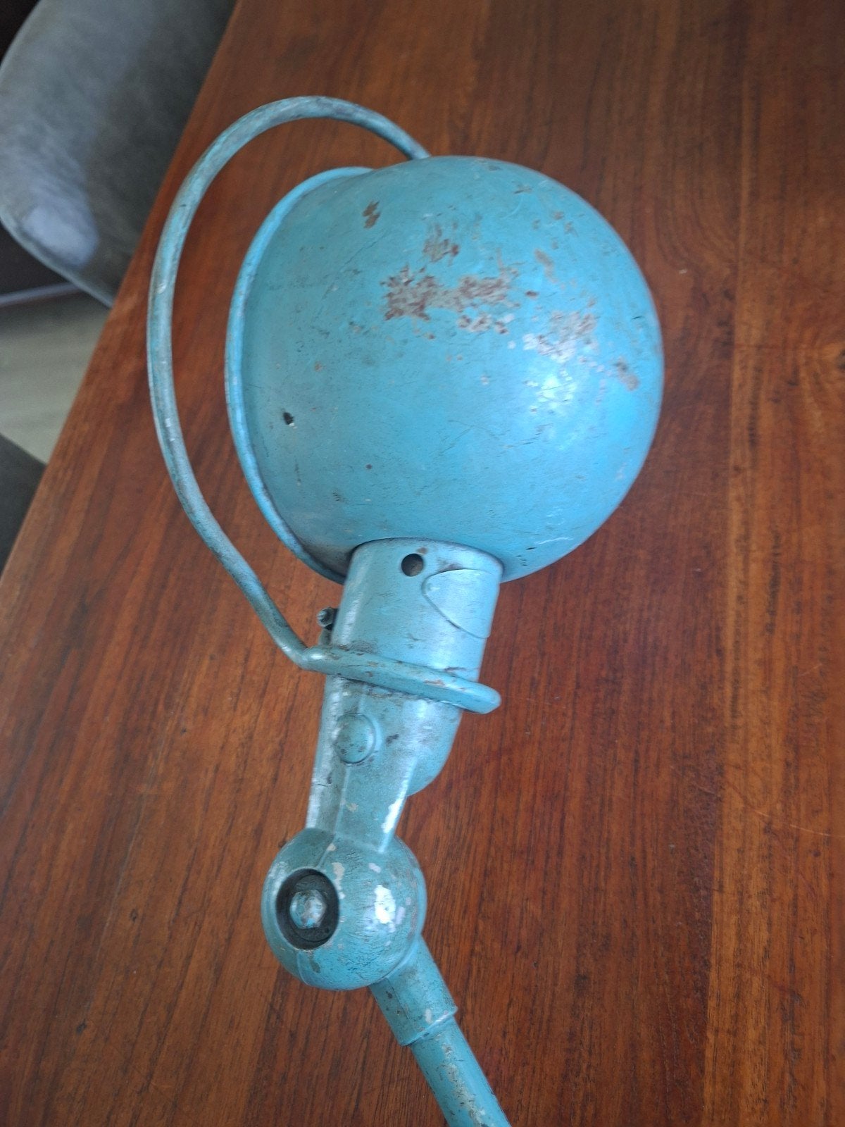Vintage Industriële Scharnierlamp - blauwgroen jieldeBlauw, Ophalen of Verzenden