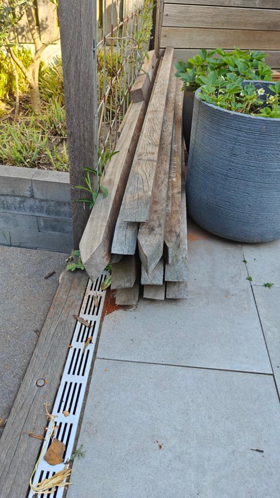 13 hardhout azobe palen 6x6x250, Tuin en Terras, Ophalen, Palen, Zo goed als nieuw, Hardhout