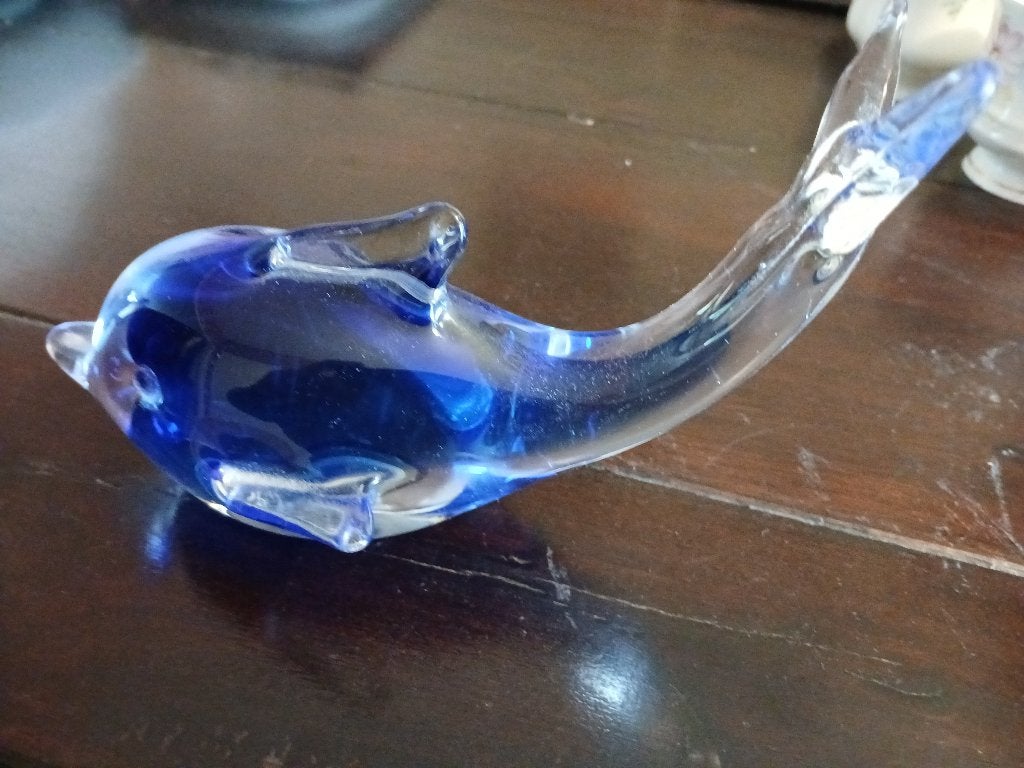 Mooie blauwe glazen dolfijn als decoratie, Ophalen of Verzenden