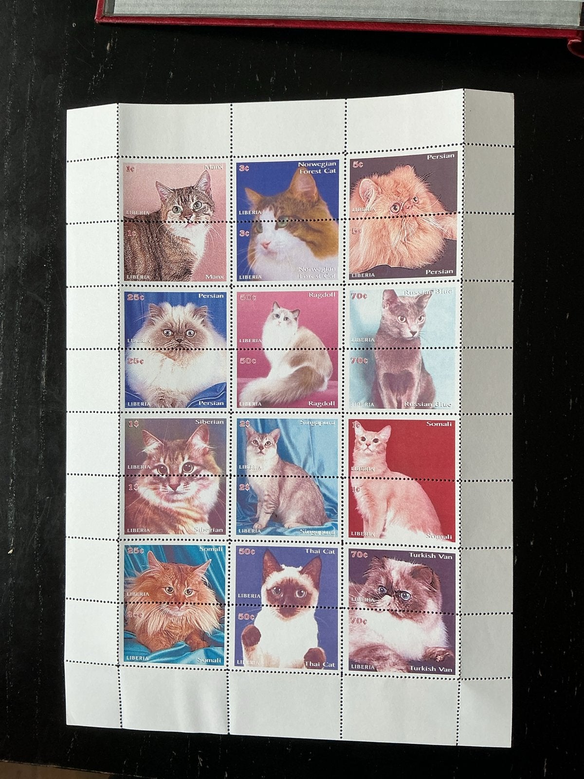 Postzegelvel Liberia - Kattenrassen, Ophalen of Verzenden, Overige landen, Postfris