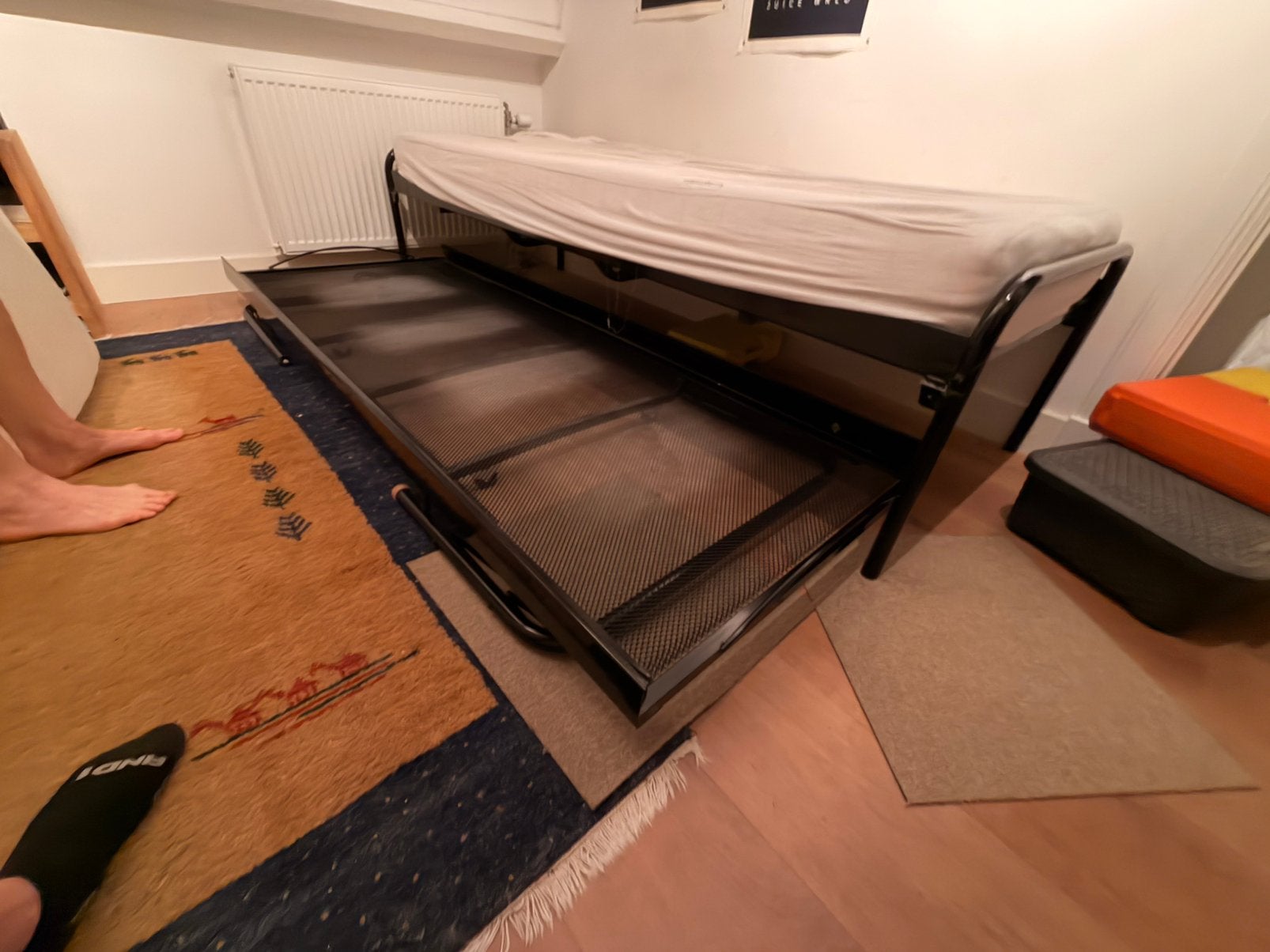 Eenpersoons bed met onderschuifbed voor tweepersoonbed, Ophalen, Gebruikt, Tweepersoons, 140 cm