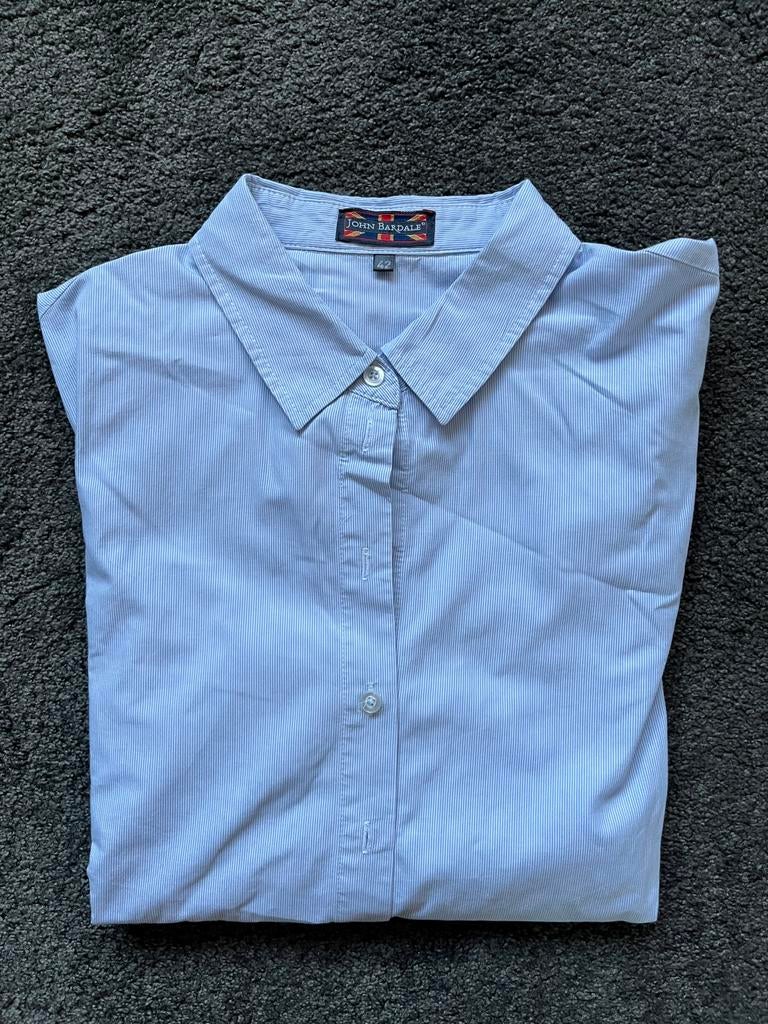 Dames blouse lichtblauw streepje maat 42 John Bardale, Ophalen of Verzenden, Zo goed als nieuw, Maat 42/44 (L), Blauw