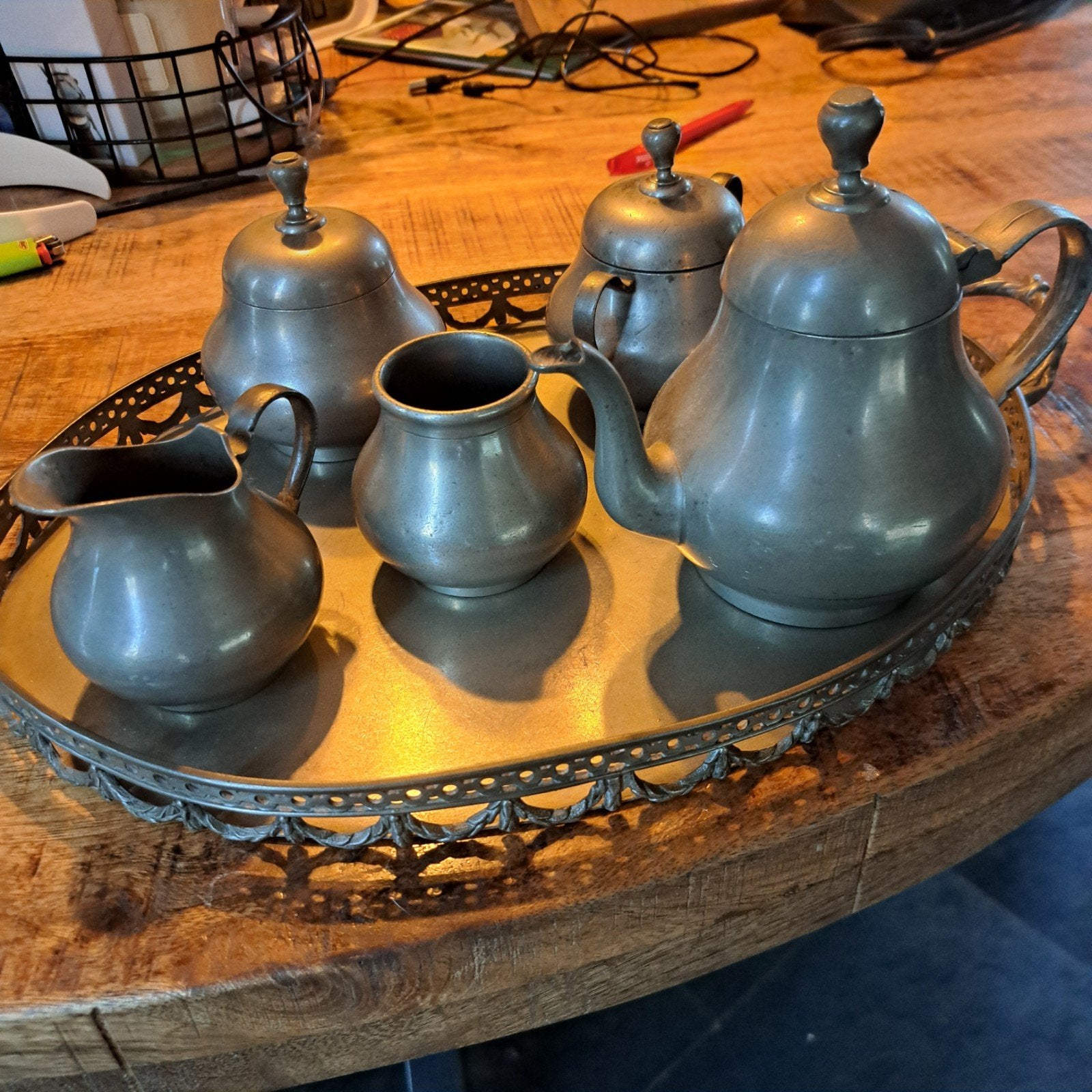 Antieke tinnen thee servies set van Kamhof Zwolle, Antiek en Kunst, Antiek | Tin, Ophalen of Verzenden