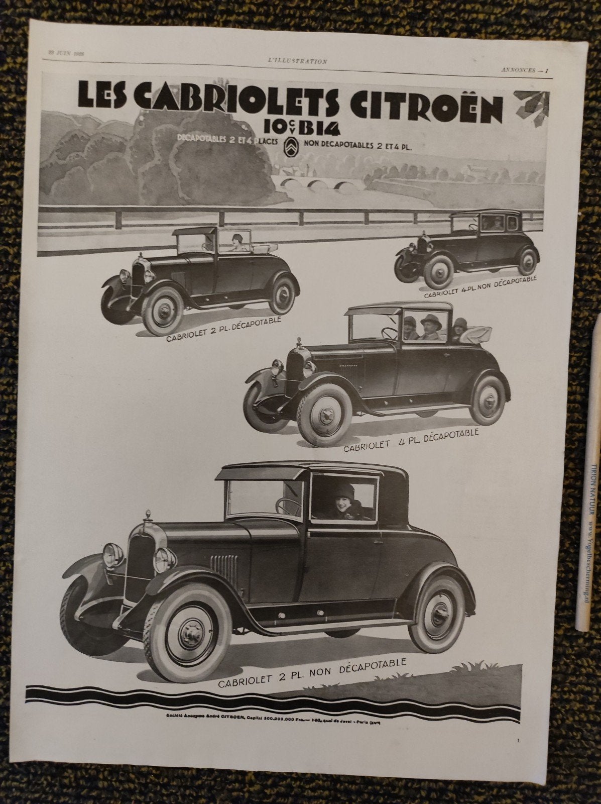 Citroën advertentie uit 1928, Ophalen of Verzenden, Gebruikt, Auto's