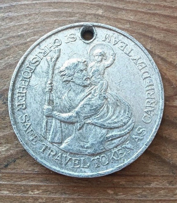 Vintage St. Christopher Medaille - Royal Enfield 1951, Verzamelen, Ophalen of Verzenden, Gebruikt, Sieraad