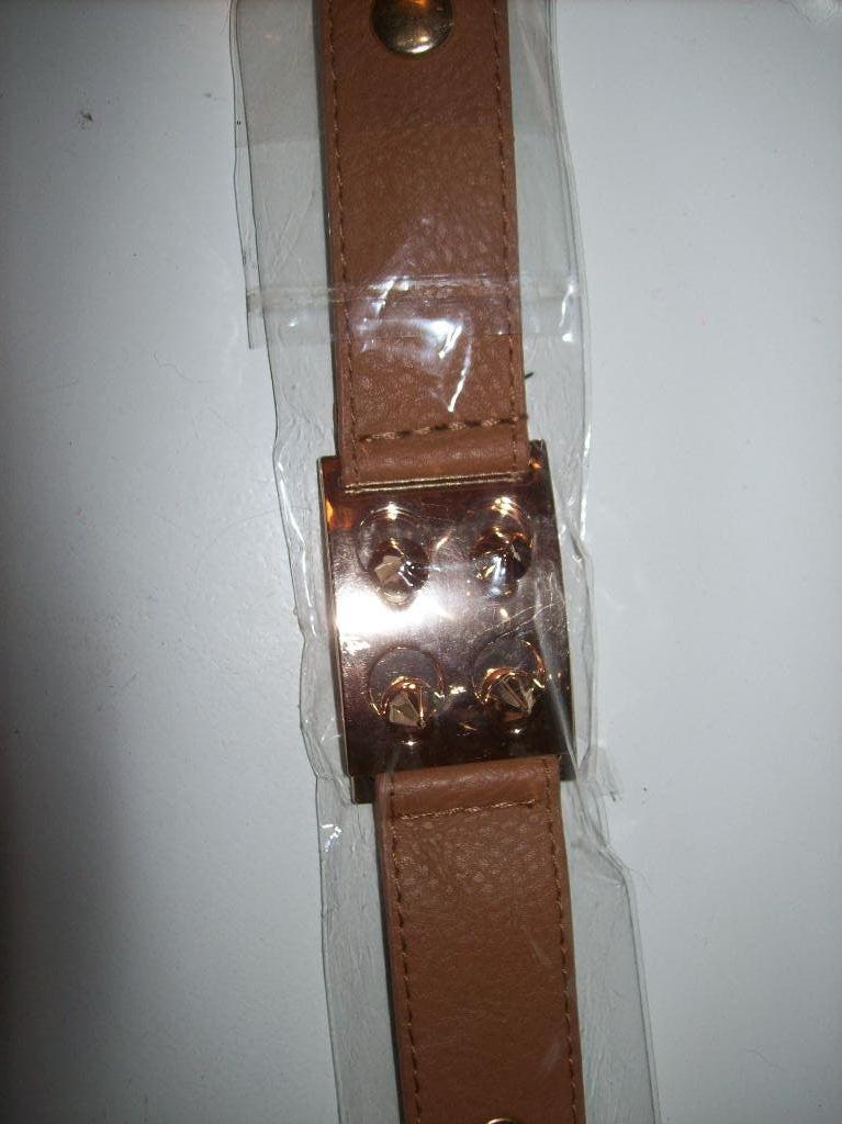 Armband Licht Bruin Leer Goudkleur Metaal Punten stuk, Verzenden, Nieuw, Overige kleuren, Leer