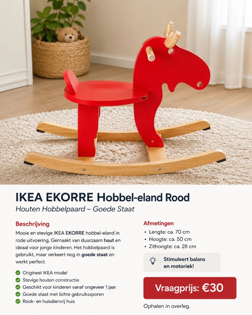 IKEA EKORRE Hobbel-eland Rood, Ophalen, Zo goed als nieuw