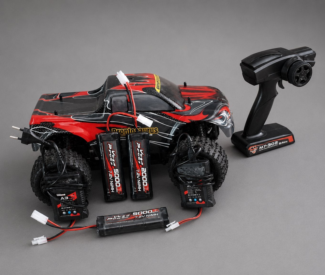 Himoto Brontosaurus monster truck 1:10 + 3accu's+2snelladers, Elektro, Auto offroad, Ophalen of Verzenden, Zo goed als nieuw