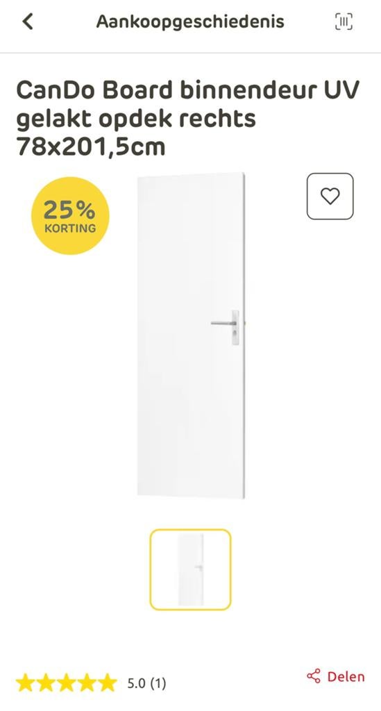 Nieuwe CanDo Board binnendeur UV gelakt opdek rechts, Ophalen, Minder dan 80 cm, Binnendeur, Nieuw