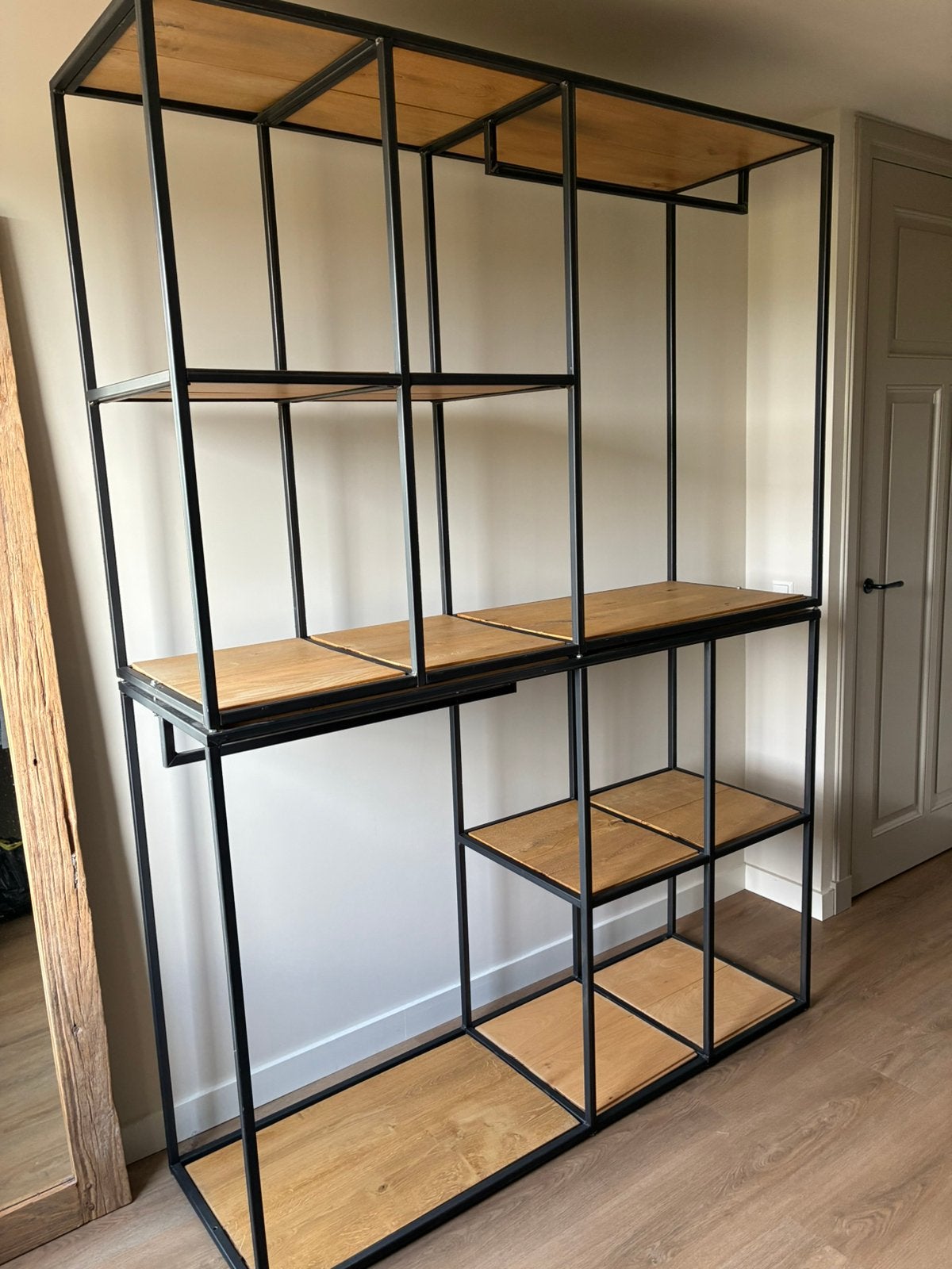 Handgemaakte kledingkast staal met rustiek eiken, Ophalen, 200 cm of meer, Met plank(en), 150 tot 200 cm