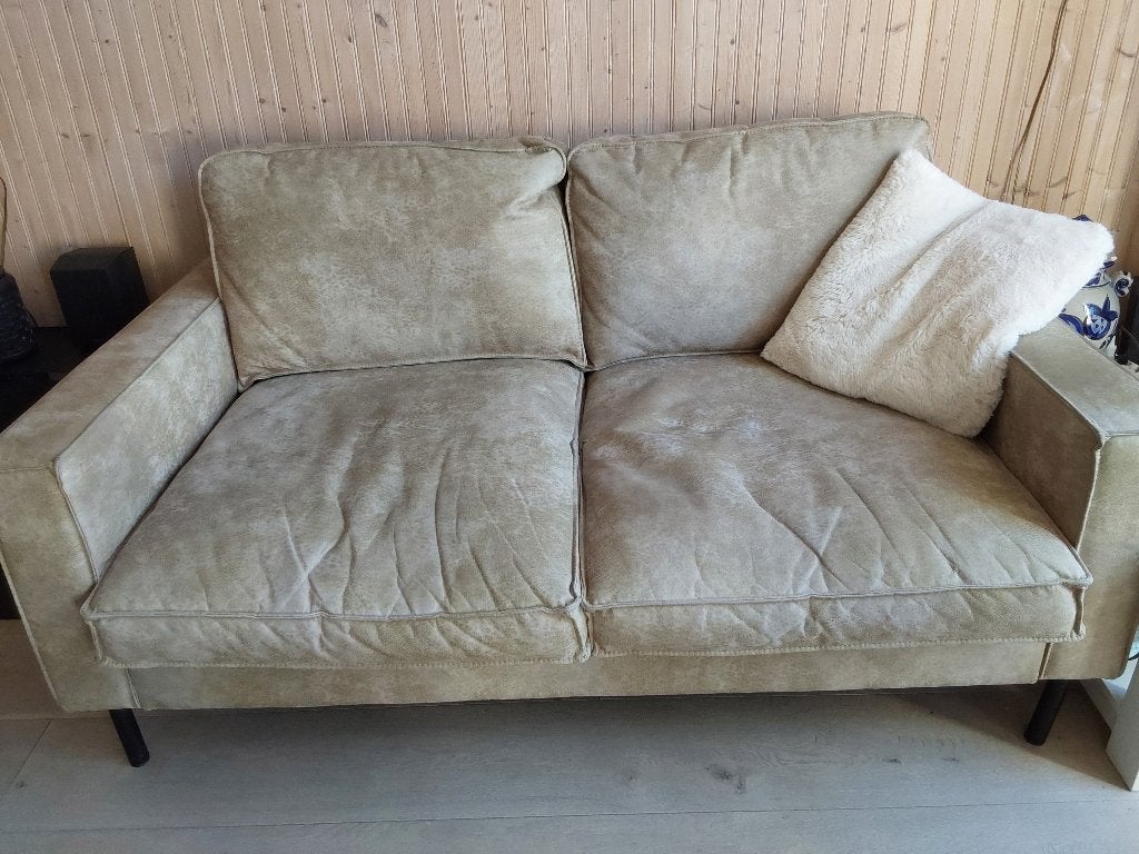 Comfortabele tweepersoonsbank - Beige stof, Huis en Inrichting, Ophalen, Modern, Comfortabel, Gebruikt, 150 tot 200 cm