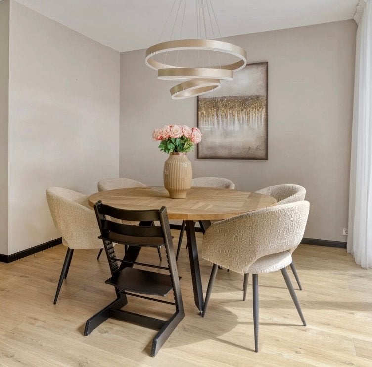 PTMD Ronde Eettafel - Eikenhout met Zwart Metalen Poten, Eikenhout, Rond, Ophalen of Verzenden, Zo goed als nieuw