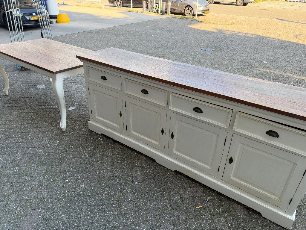 Buffetkast en eettafel set - Landelijke stijl, Ophalen, Gebruikt, Met lade(s), 150 tot 200 cm