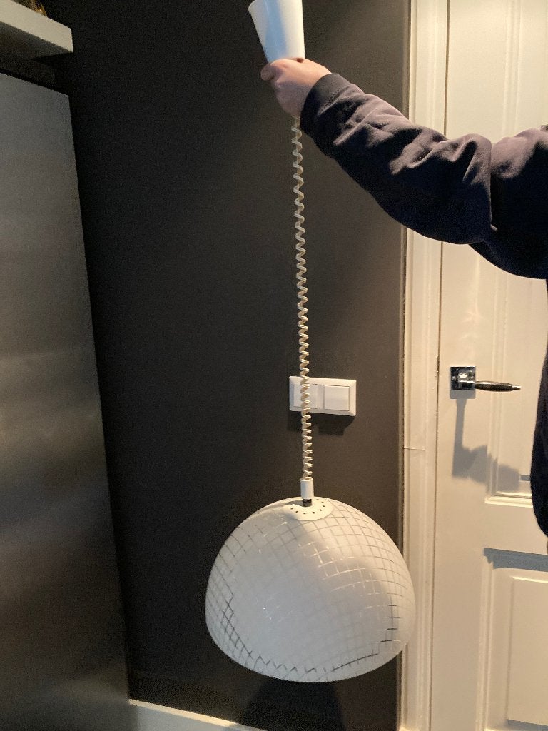 Mushroom kunststof hanglamp Brevetatto rollersysteem 1970, Kunststof, Hanglamp, Jaren 70, Zo goed als nieuw