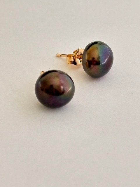 Parel Oorbellen met Tahitiaanse Peacock Parels  14K Goud , Overige kleuren, Nieuw, Ophalen of Verzenden, Knopjes of Stekers