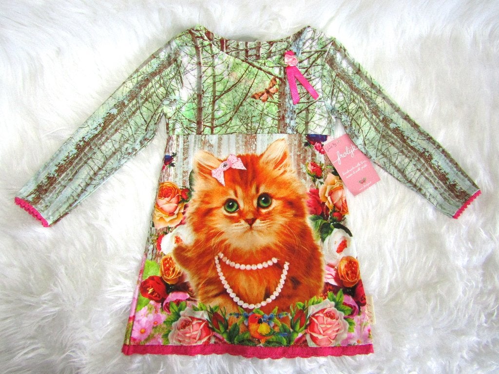 Frolijk jurkje kat print mt 86 / 92 jurk retro stijl nieuw, Meisje, Jurkje of Rokje, Nieuw, Ophalen of Verzenden