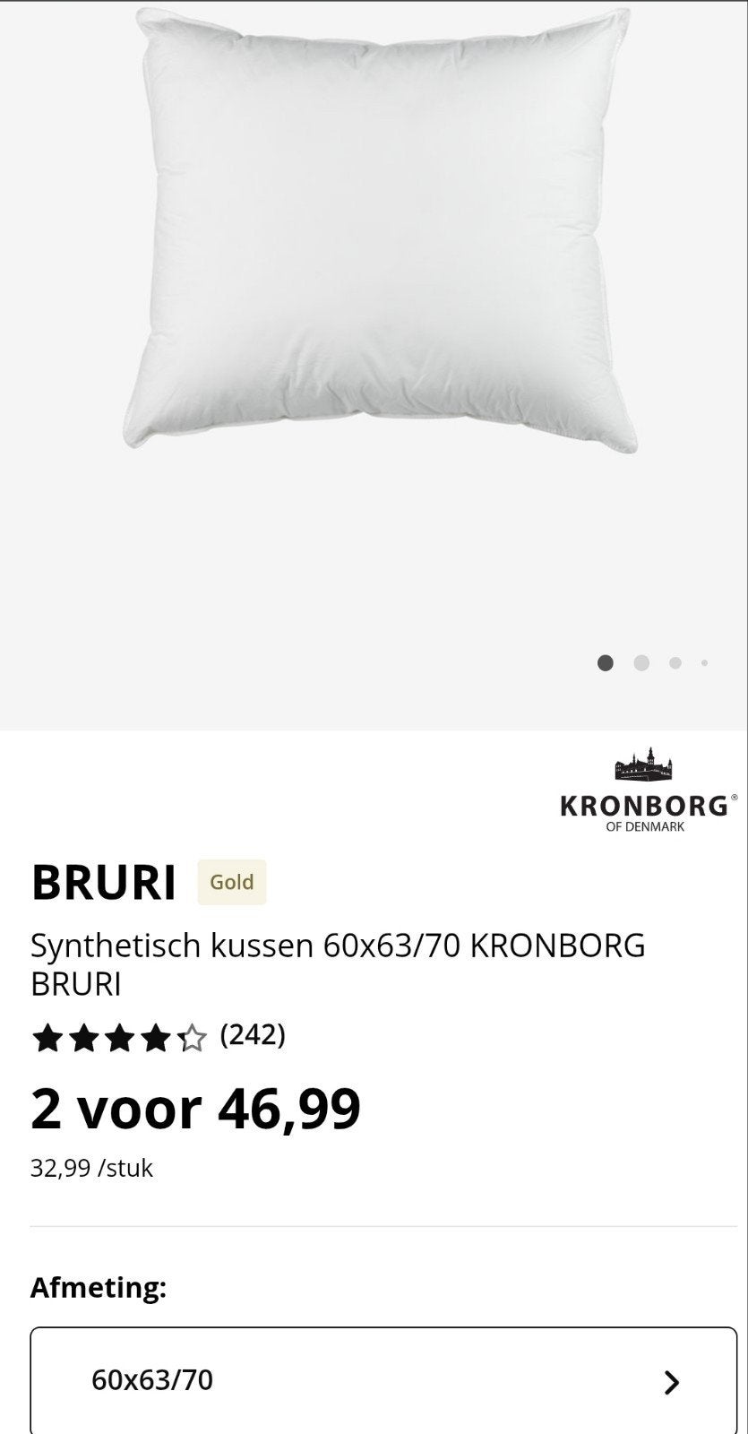 *Nieuw!* (1,2 of 3) BRURI JYSK synthetisch dons hoofdkussen, Eenpersoons, Wit, Nieuw, Ophalen of Verzenden