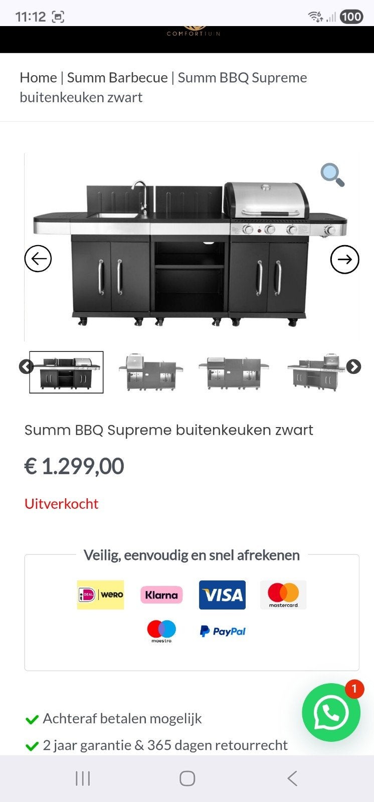 Summ BBQ Supreme buitenkeuken zwart met gasbarbecue, Gebruikt, Gas, Vrijstaand, Ophalen