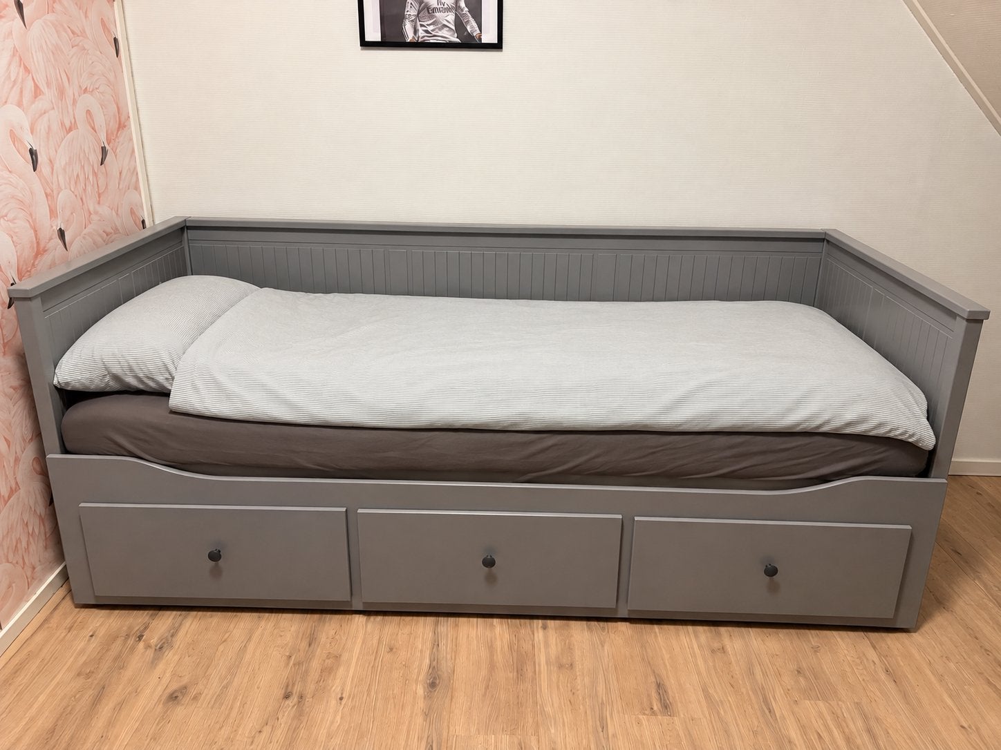 IKEA Hemnes Bedbank Grijs met 3 Lades, Eenpersoons, Ophalen of Verzenden, 80 cm, 200 cm
