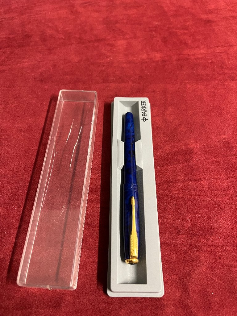 Blauwe Parker Sonnet rollerbal pen, Gebruikt, Met doosje, Ophalen of Verzenden, Parker