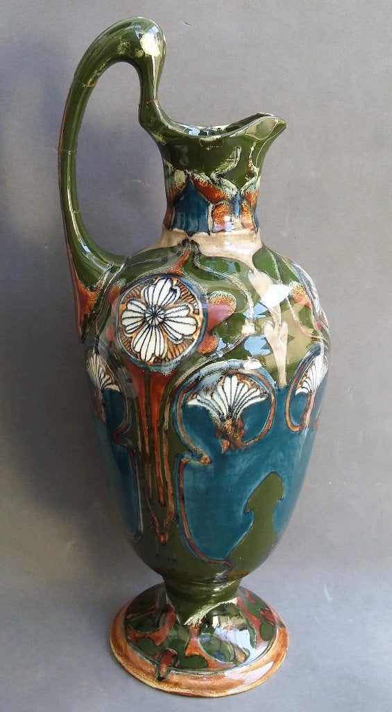 Omstreeks 1900 GROTE Plateel Kruik Kan Art Nouveau MIJNLIEFF, Ophalen of Verzenden