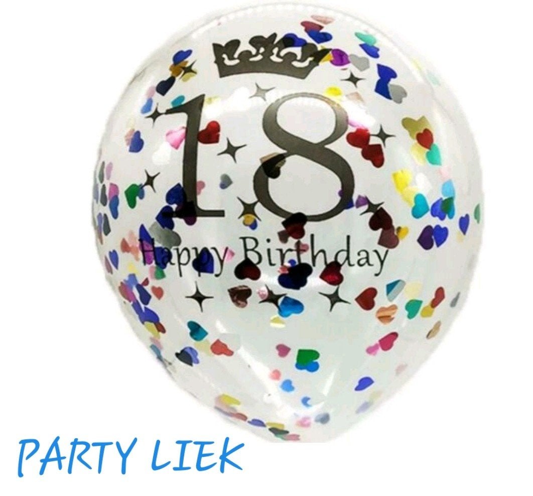 5 stuks confetti ballonnen 18 jaar nr C185, Ophalen of Verzenden, Nieuw, Versiering, Verjaardag
