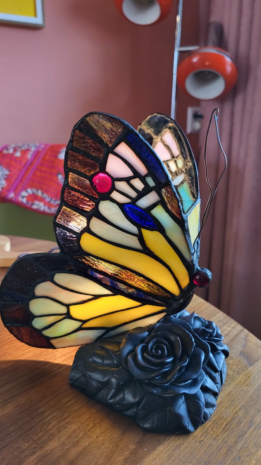 Tiffany glas in lood vlinder tafellamp, Ophalen of Verzenden, Zo goed als nieuw, Glas